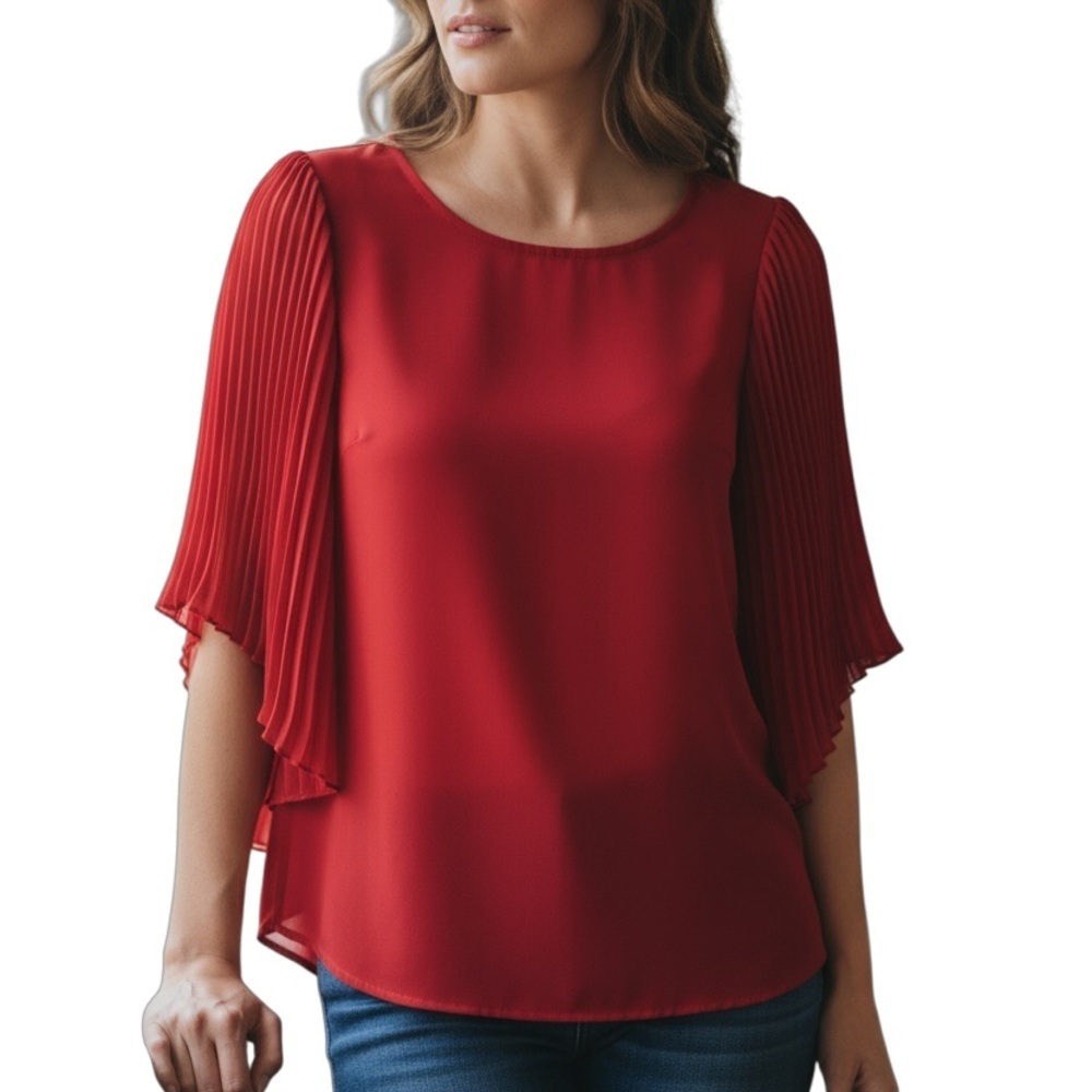 Alfani Womens Red Pleated Sleeves Bouse Size 14